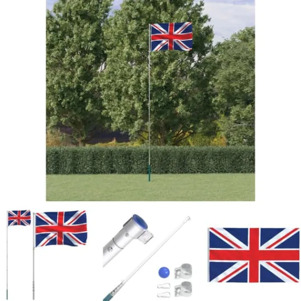 Flag & Vindposer^The Living Store Storbritannien flag og flagstang 5,55 m aluminium - Flag & vimpler