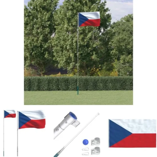 Flag & Vindposer^The Living Store Tjekkiet flag og flagstang 5,55 m aluminium - Flag & vimpler