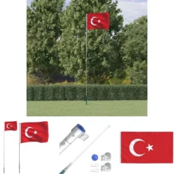 Best The Living Store Tyrkiet flag og flagstang 5,55 m aluminium - Flag & vimpler Flag & Vindposer