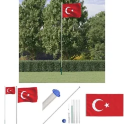 Flag & Vindposer^The Living Store Tyrkiet flag og flagstang 6,23 m aluminium - Flag & vimpler
