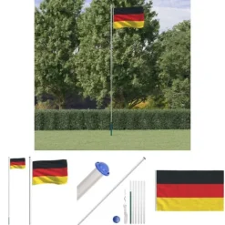 Flag & Vindposer^The Living Store Tyskland flag og flagstang 6,23 m aluminium - Flag & vimpler