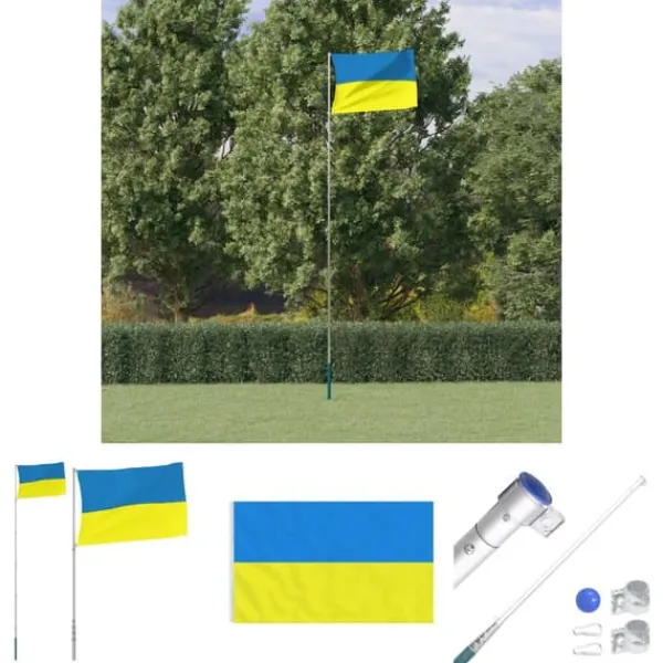 Best The Living Store Ukraine flag og flagstang 5,55 m aluminium - Flag & vimpler Flag & Vindposer