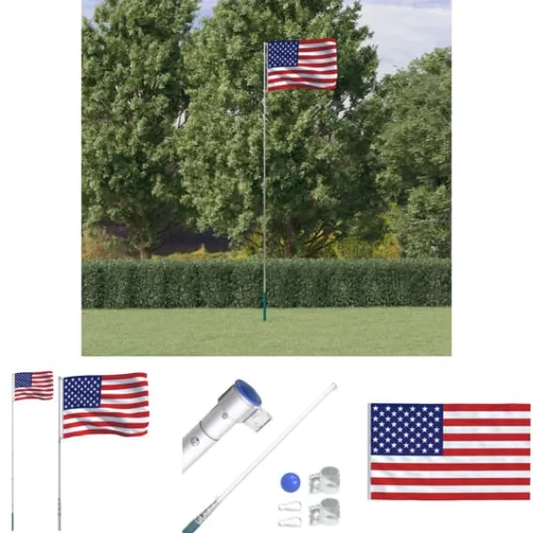 Flag & Vindposer^The Living Store USA flag og flagstang 5,55 m aluminium - Flag & vimpler