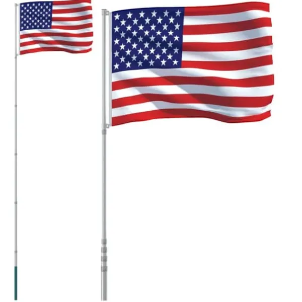 Flag & Vindposer^The Living Store USA flag og flagstang 5,55 m aluminium - Flag & vimpler
