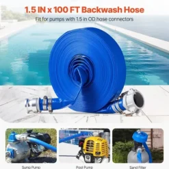 Hot Tilbageskylningsslange 1,5 tommer x 100 ft, Blå, Højkvalitets, med Fittings, Ideel til Vanding og Dræning. Pool- & Spatilbehør