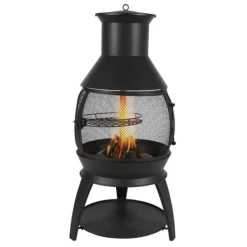 Clearance 22-tommer Chiminea, Udendørs Jernpejs, med Grillnet & Skorsteensfrakke Pejse