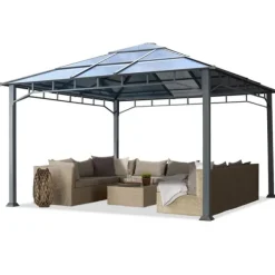 Telte & Lysthuse^TOOLPORT Havepavillon 4x4 m aluminium polycarbonat tag ca 8mm pavillon uden sidegardiner