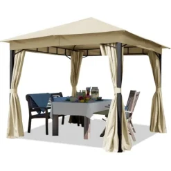 Telte & Lysthuse^TOOLPORT Havepavillon 3x3m ca 180g / m² vandtæt stof pavillon 4 sidegardiner champagnefarvet