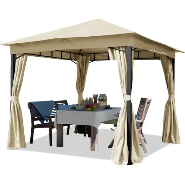 Telte & Lysthuse^TOOLPORT Havepavillon 3x3m ca 180g / m² vandtæt stof pavillon 4 sidegardiner champagnefarvet