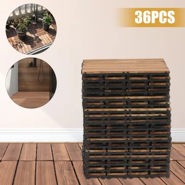 Sale Træ Interlocking Patio Dækfliser, 12x12 tommer, 36 PCS, Plade Tykkelse 8,66 mm, Maksimal Bæreevne 3T, Vandtæt Havedekorationer