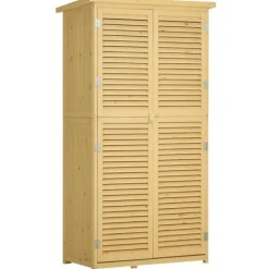 Skure, Garager & Carports^Træ redskabsskur m. asfalt tag, 4 rum, natur, 87x46,5x160cm
