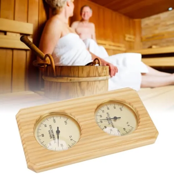 Best Træ Sauna Termometer Hygrometer Forgyldt 0 til 120 Grader Celsius 0 til 100 Luftfugtighed Sauna Termometer til Indendørs Brug Sauna