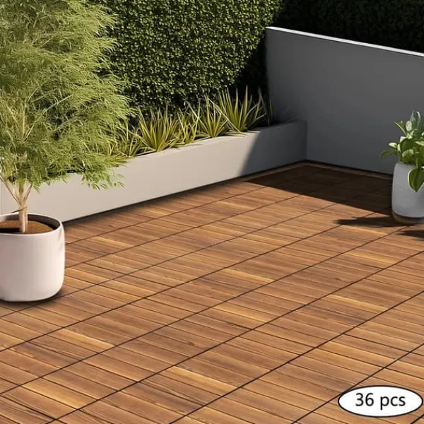 New Træ terrassefliser - Kliksystem 30x30 cm, 36 stk - 22 mm Tykkelse - Skridsikre - Vandtætte - Inde/Ude - Kamferfyr - Brun Havedekorationer