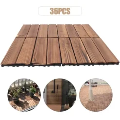 New Træ terrassefliser - Kliksystem 30x30 cm, 36 stk - 22 mm Tykkelse - Skridsikre - Vandtætte - Inde/Ude - Kamferfyr - Brun Havedekorationer