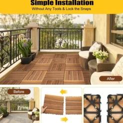 Discount Træ terrassefliser - Kliksystem - 36 stk - 30 x 30 cm - Kamferfyr - Udendørs terrasse/balkon - Chokoladebrun Havedekorationer