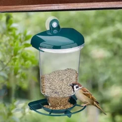 Clearance Transparent Fuglefoderautomat Automatisk Plastik Fuglefoderautomat med Sugekopper Til Fugle & Småvildt