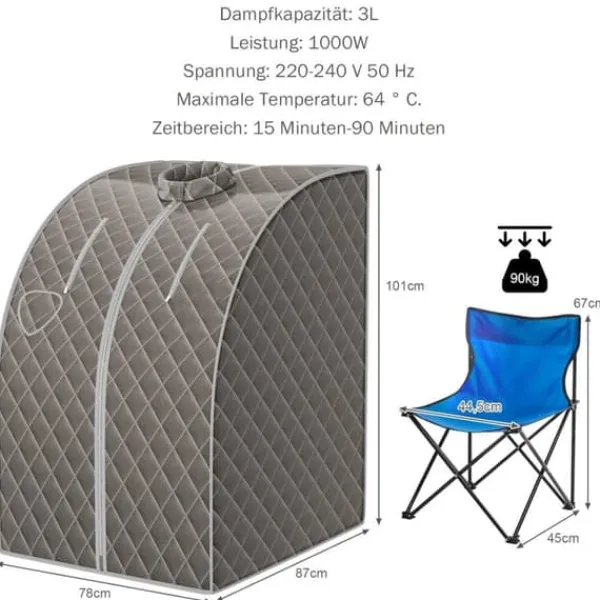 Sauna^Transportabel Dampsauna, 78x87x101 cm, Grå