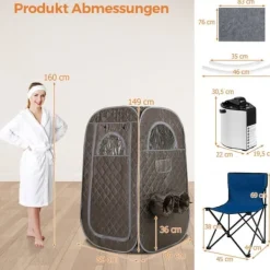 Transportabel Dampsauna, 89x89x149 cm, Grå Sauna