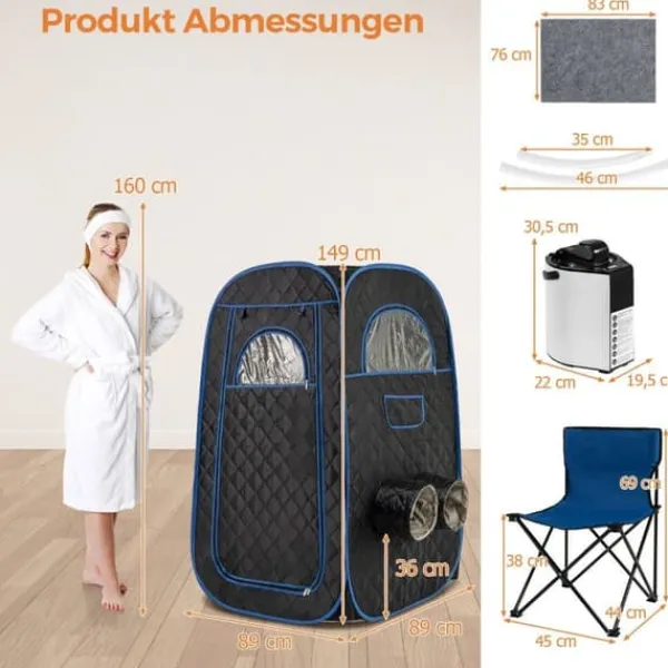 Sauna^Transportabel dampsauna, 89x89x149 cm, Sort