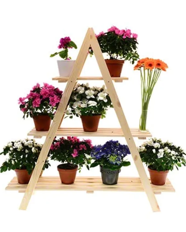 Plantestativer^Træblomsterkrukke 107x101x26 cm - RP/ 3-niveau/ Naturlig