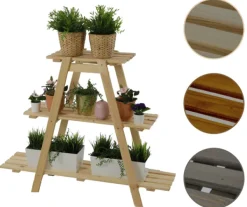 Clearance Træblomsterstativ 79x101x26 cm - RP/ 3-niveau/ Naturlig Plantestativer
