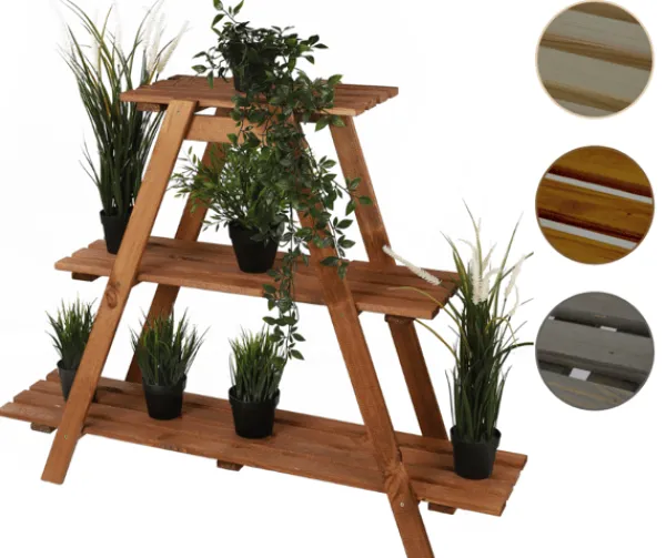Outlet Træblomsterstativ 79x101x26 cm - RP/ 3-niveau/ Brun Plantestativer