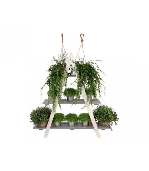 Plantestativer^Træblomsterstativ 107x101x26 cm - RP/ 3-niveau/ Hvid-Grå
