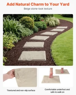 Havesten & Trædesten^Trædesten til have - Plastikfliser til gangsti - Sæt med 8 - 39,5 x 39,5 cm - Med jordspyd - Vejrbestandige - Til græsplæne/terrasse - Beige