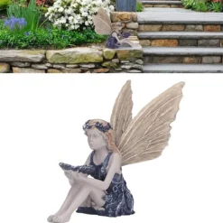 Sale Trädgård Solros Fairy Statue Mytisk Fairy Staty Vacker ängelskulptur dekorativ figur Havedekorationer