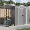 Clearance Trädgårdsbod i galvaniserat stål med förlängt tak | Färg: Ljusgrå | Storlek: 277x107x181 cm Skure, Garager & Carports