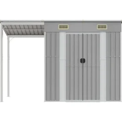 Clearance Trädgårdsbod i galvaniserat stål med förlängt tak | Färg: Ljusgrå | Storlek: 277x107x181 cm Skure, Garager & Carports