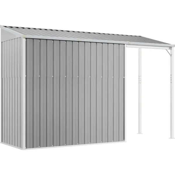 Clearance Trädgårdsbod i galvaniserat stål med förlängt tak | Färg: Ljusgrå | Storlek: 277x107x181 cm Skure, Garager & Carports