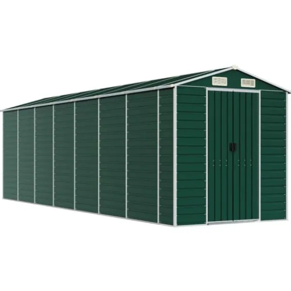 Skure, Garager & Carports^Trädgårdsskjul i galvaniserat stål - Utomhusförvaring | Färg: Grön | Storlek: 191x640x198 cm