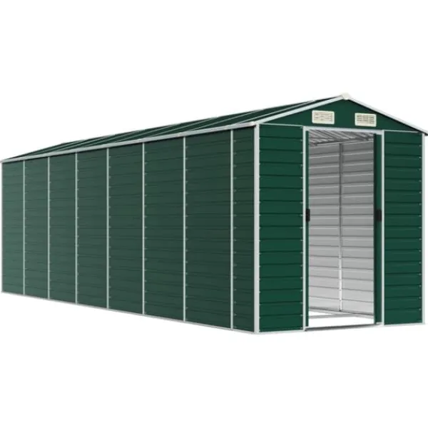 Skure, Garager & Carports^Trädgårdsskjul i galvaniserat stål - Utomhusförvaring | Färg: Grön | Storlek: 191x640x198 cm