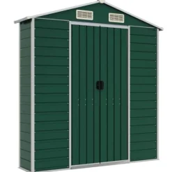 Skure, Garager & Carports^Trädgårdsskjul i galvaniserat stål - Utomhusförvaring | Färg: Grön | Storlek: 191x640x198 cm