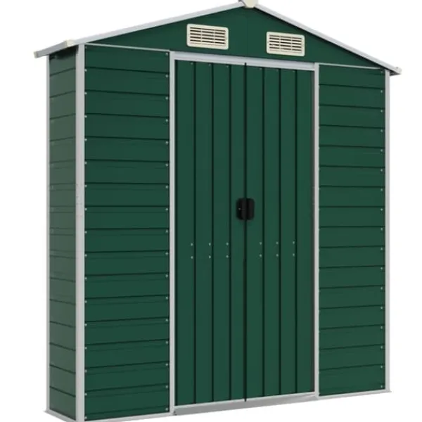 Skure, Garager & Carports^Trädgårdsskjul i galvaniserat stål - Utomhusförvaring | Färg: Grön | Storlek: 191x640x198 cm