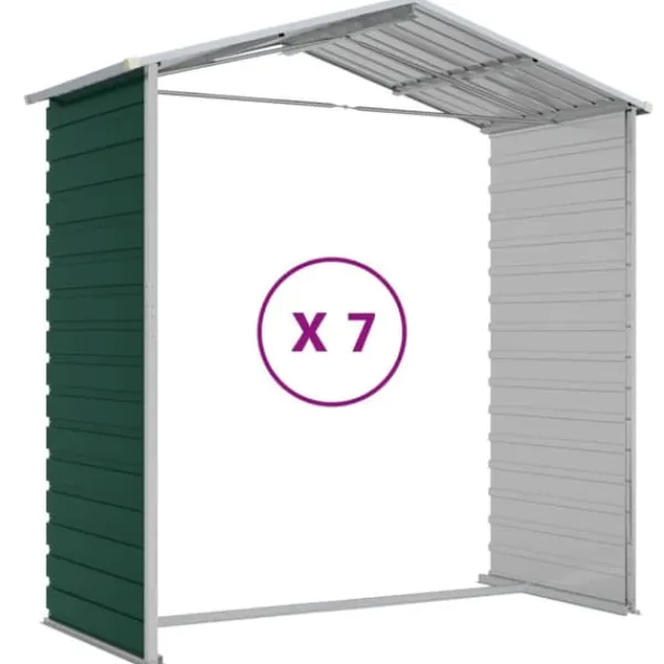Skure, Garager & Carports^Trädgårdsskjul i galvaniserat stål - Utomhusförvaring | Färg: Grön | Storlek: 191x640x198 cm