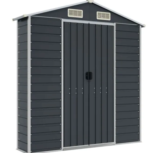 Skure, Garager & Carports^Trädgårdsskjul i galvaniserat stål - Praktisk förvaring för verktyg | Färg: Antracit | Storlek: 191x810x198 cm