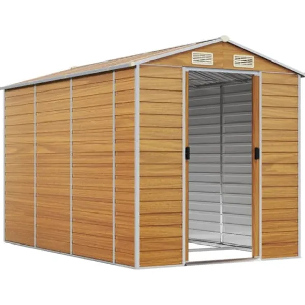 Skure, Garager & Carports^Trädgårdsskjul i galvaniserat stål - Praktisk utomhusförvaring | Färg: Ljusbrun | Storlek: 191x300x198 cm