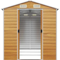 Skure, Garager & Carports^Trädgårdsskjul i galvaniserat stål - Praktisk utomhusförvaring | Färg: Ljusbrun | Storlek: 191x300x198 cm