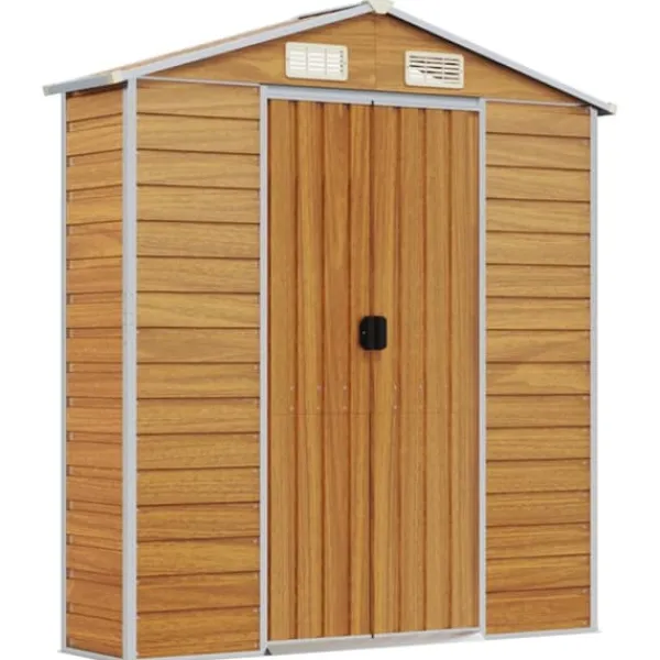 Skure, Garager & Carports^Trädgårdsskjul i galvaniserat stål - Praktisk utomhusförvaring | Färg: Ljusbrun | Storlek: 191x300x198 cm
