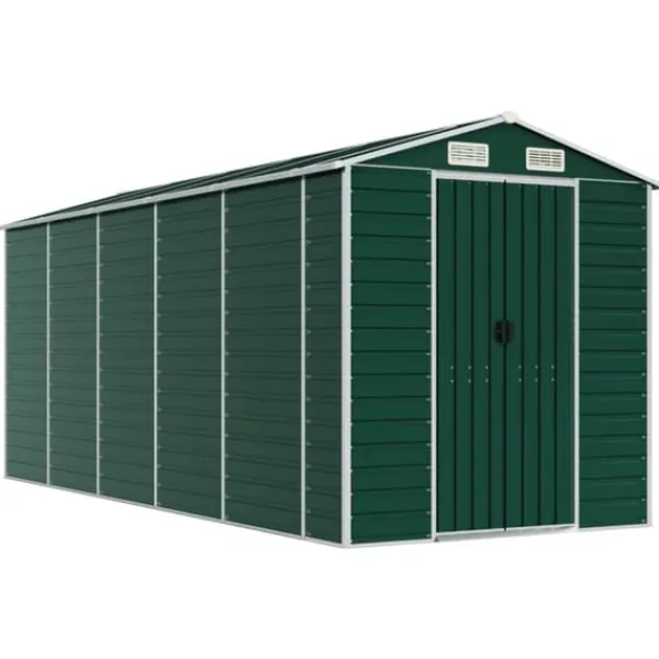 Skure, Garager & Carports^Trädgårdsskjut i galvaniserat stål - Robust förvaringslösning | Färg: Grön | Storlek: 191x470x198 cm
