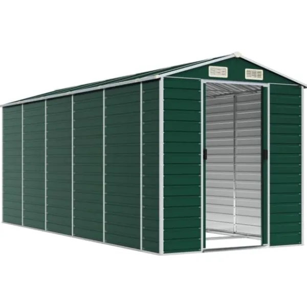 Skure, Garager & Carports^Trädgårdsskjut i galvaniserat stål - Robust förvaringslösning | Färg: Grön | Storlek: 191x470x198 cm