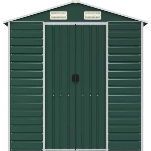 Skure, Garager & Carports^Trädgårdsskjut i galvaniserat stål - Robust förvaringslösning | Färg: Grön | Storlek: 191x470x198 cm