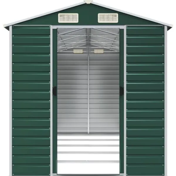 Skure, Garager & Carports^Trädgårdsskjut i galvaniserat stål - Robust förvaringslösning | Färg: Grön | Storlek: 191x470x198 cm