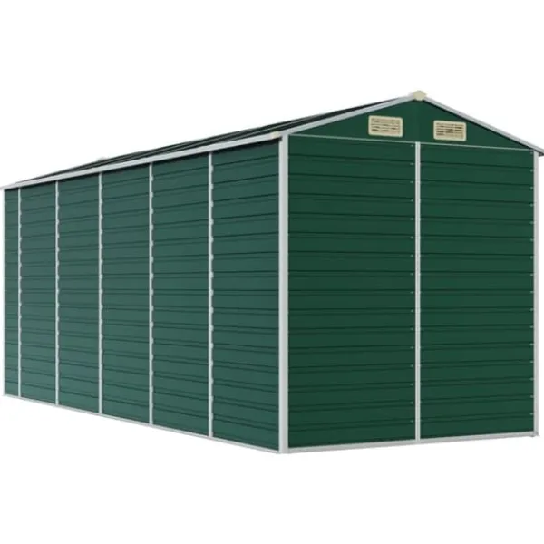 Skure, Garager & Carports^Trädgårdsskjut i galvaniserat stål - Robust förvaringslösning | Färg: Grön | Storlek: 191x470x198 cm