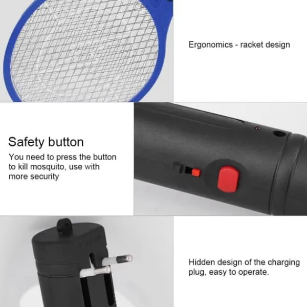 Trådløs Genopladelig Elektrisk Fly Myggesmækker Bug Zapper Racket Insektdræber Blå Fluesmækkere