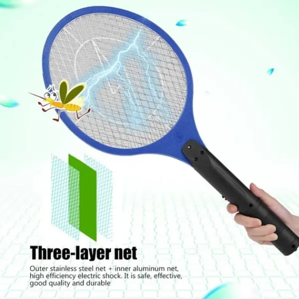Trådløs Genopladelig Elektrisk Fly Myggesmækker Bug Zapper Racket Insektdræber Blå Fluesmækkere