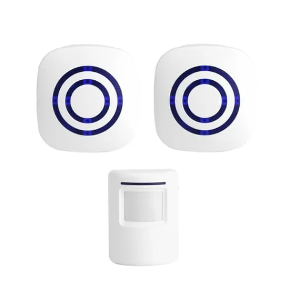 Hjemmealarmsystemer^Trådløs infrarød sensor Bevægelsesdetektor Indgangsdørklokke Alarm 1 Sender & 2 Modtager EU