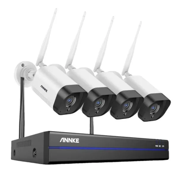 Sikkerhedsmonitorer & Videokameraer^Trådløst CCTV-system, 5MP opløsning, tovejs lyd, 8CH NVR 4 stk kamera, 2T